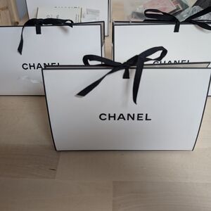 Chanel White Gift Bags with Black Ribbon